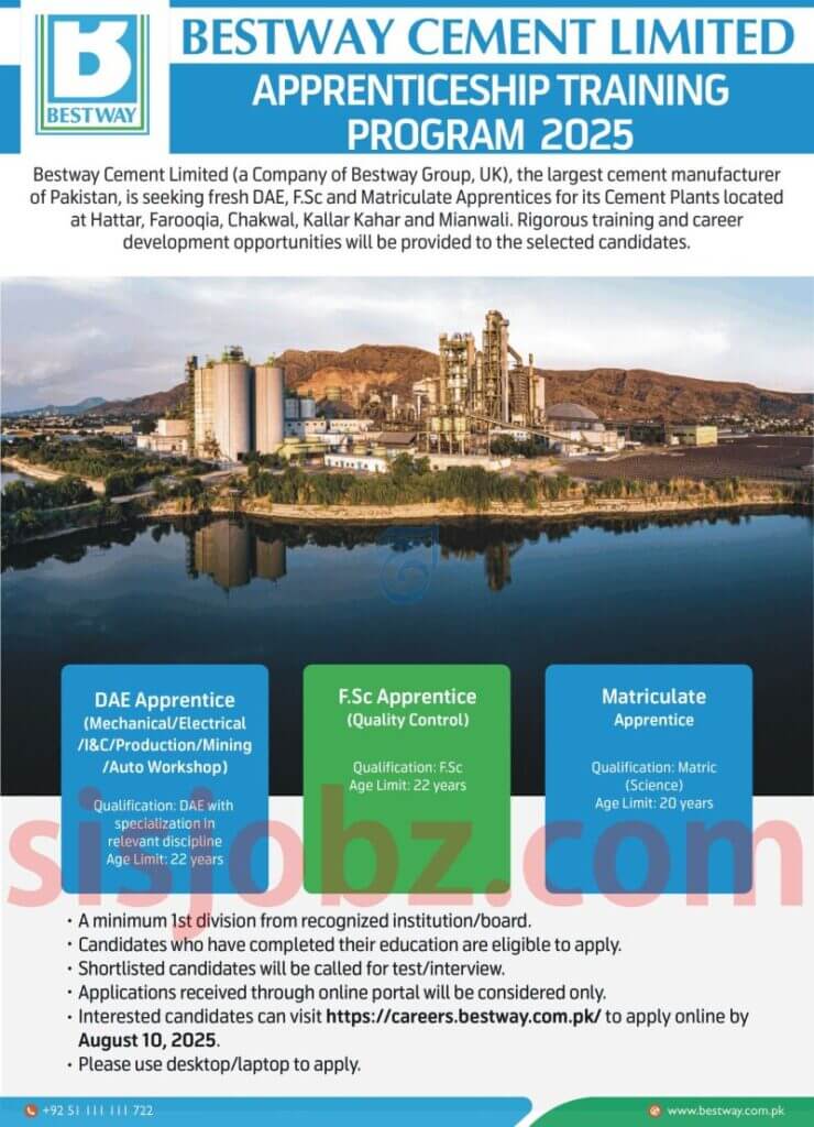 Bestway Cement Apprenticeship Jobs Advertisement 2025