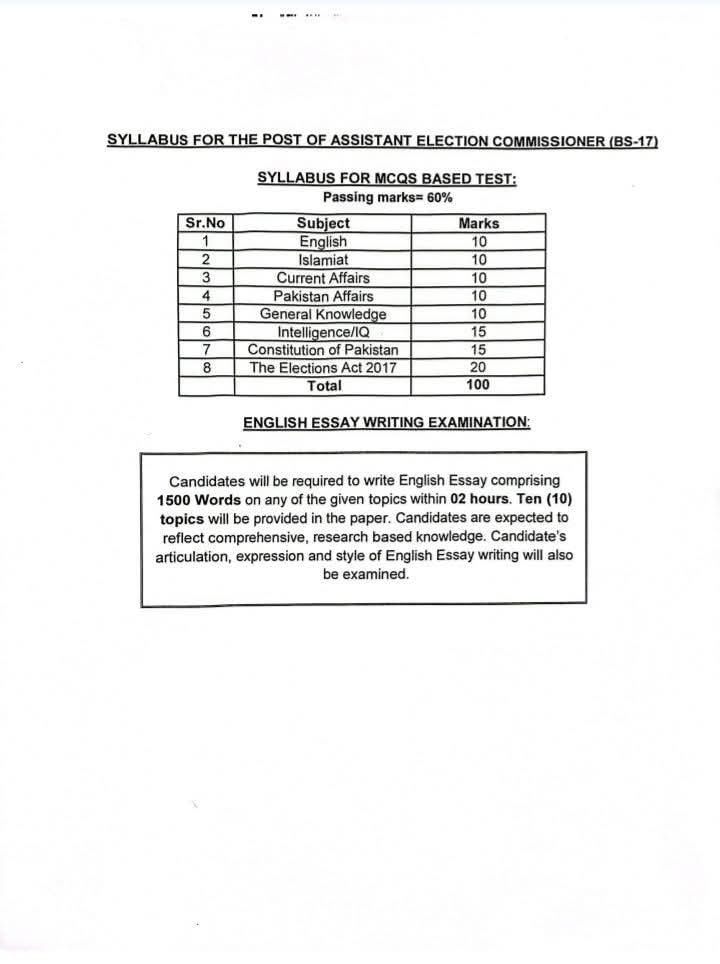 ECP Written Test Syllabus for Assistant Election Commissioner