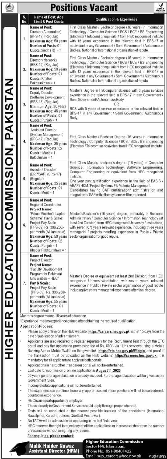 HEC Jobs Advertisement 2025