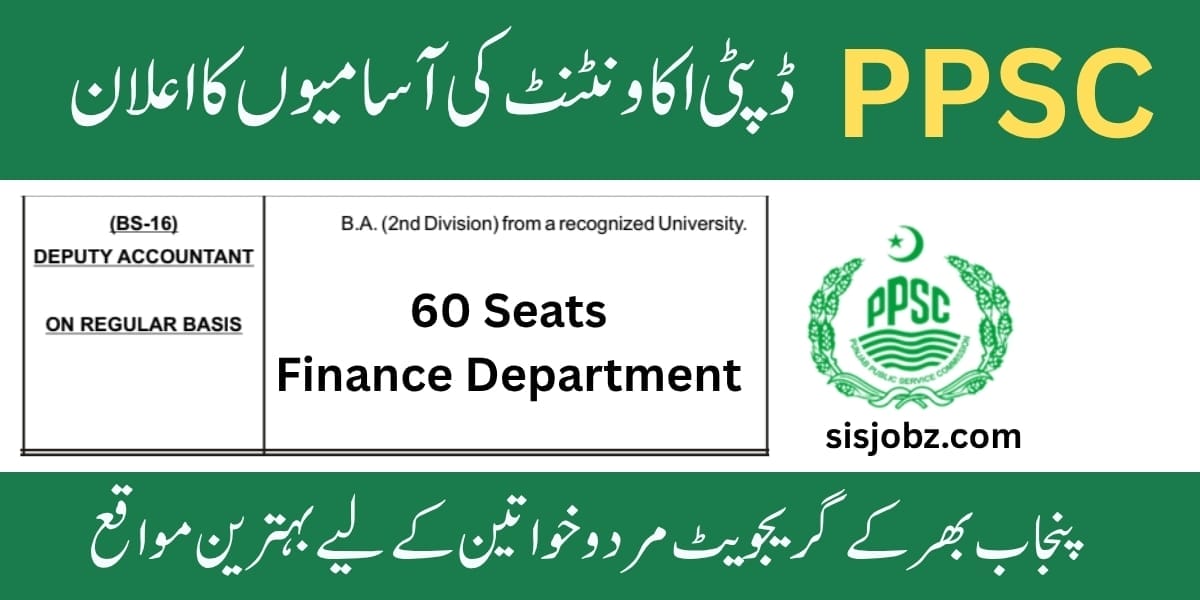 PPSC Deputy Accountant Jobs 2025 in Finance Department